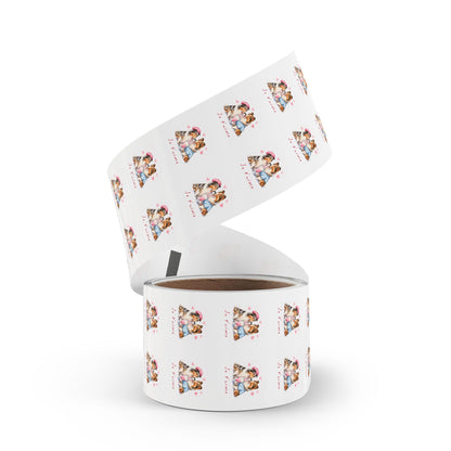 Round Dog Sticker Roll — "Je t'aime" Collie Couple Labels (Valentine, Pet Gifts)