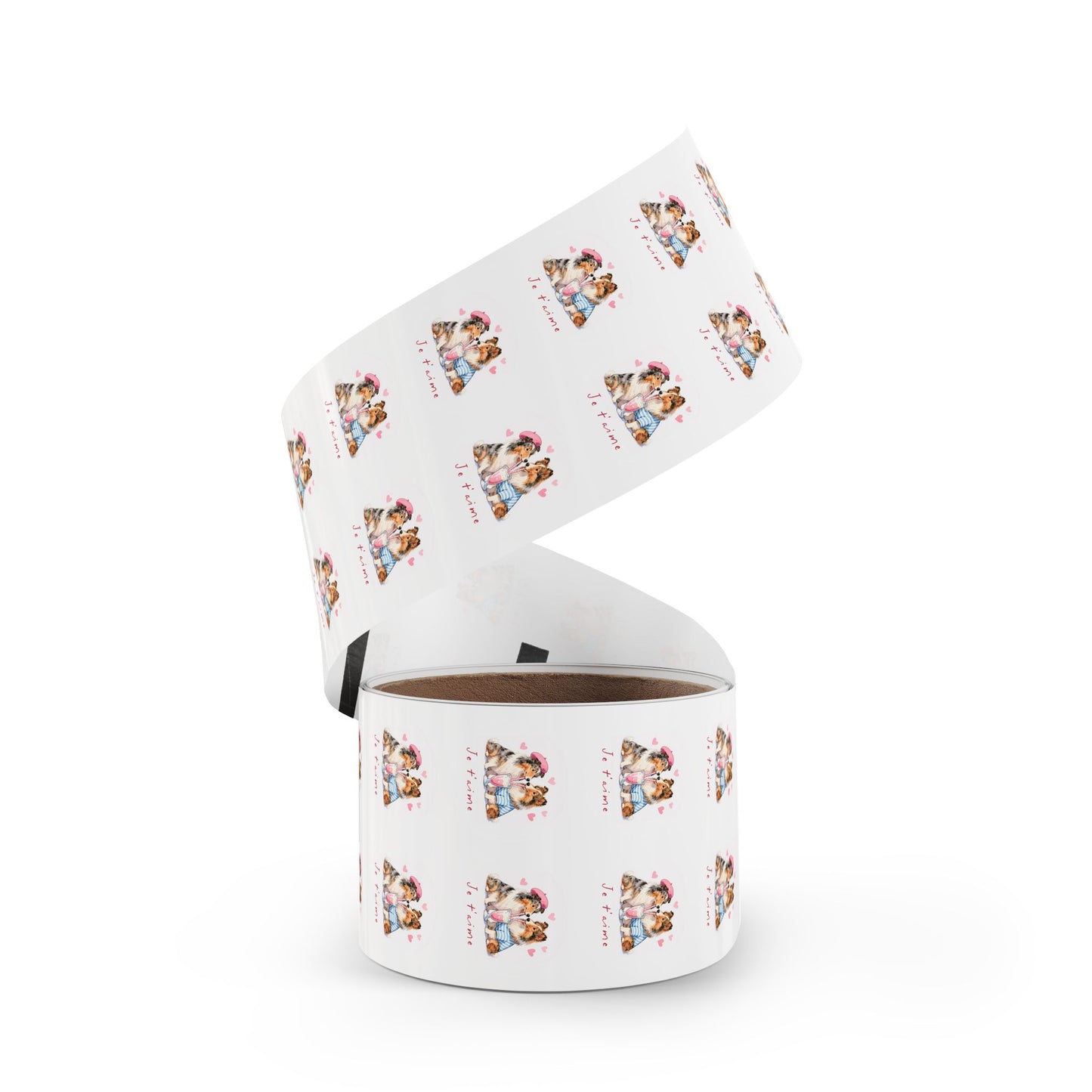 Round Dog Sticker Roll — "Je t'aime" Collie Couple Labels (Valentine, Pet Gifts)