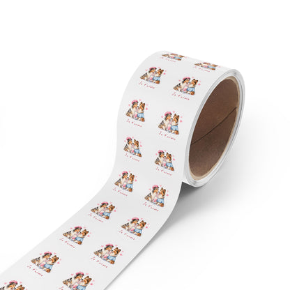 Round Dog Sticker Roll — "Je t'aime" Collie Couple Labels (Valentine, Pet Gifts)